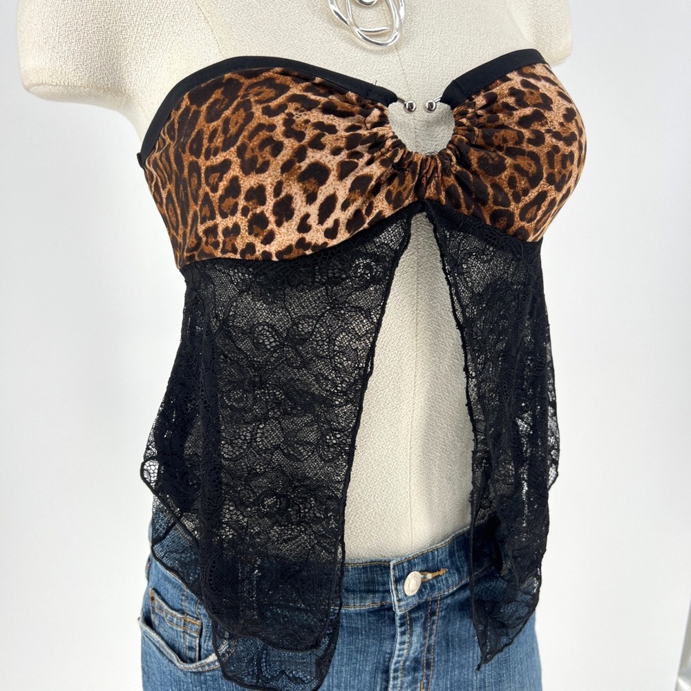 SHEIN Leopard Print Lace Strapless Babydoll Tube Top size Small grunge Y2K style - Picture 3 of 8